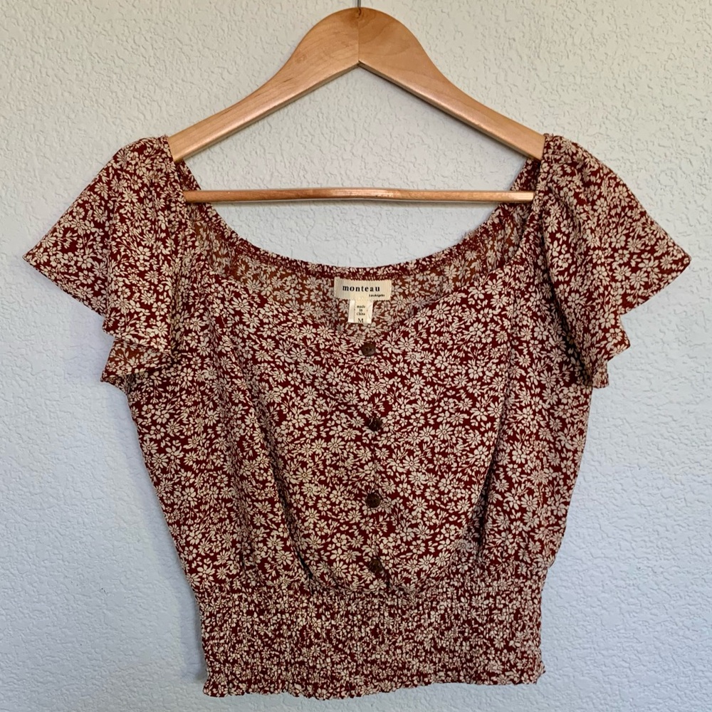 Monteau Short Sleeve Floral Print Blouse